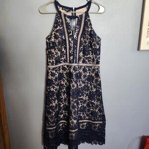 INC International Concepts Lace Overlay Halter Midi Dress NWT Navy Blue Size 8